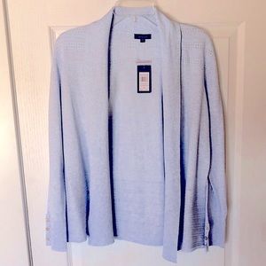 NWT soft powder blue cardigan/sweater, size medium, button detail on sleeves
